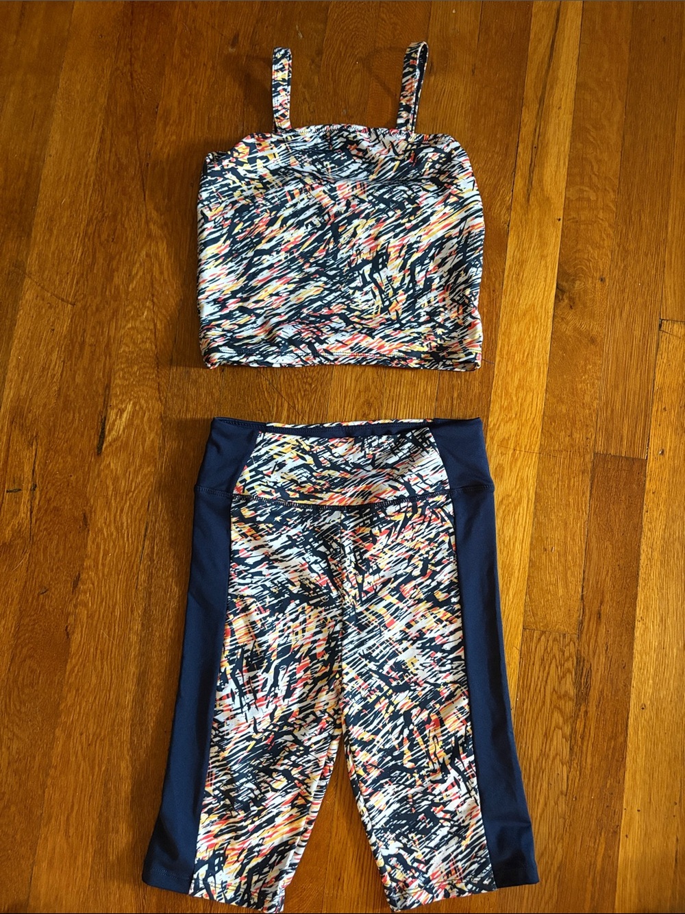 Habitual Girls Navy Multicolor Abstract Crop Tank & Capri Leggings Set